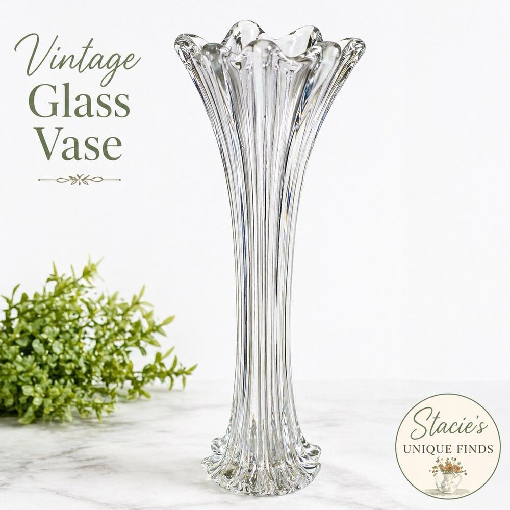 1880 MCM Glass Vase Bryce Higbee Tall Diamonds And Daisy Stretch 16”